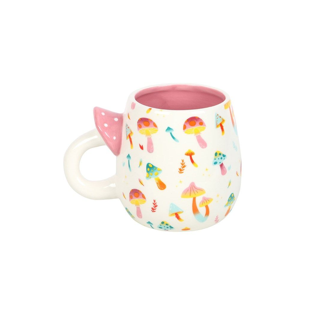 Funky Fungi Print Mug with Mushroom Handle