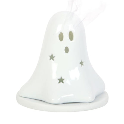 Ceramic Ghost Tealight and Incense Cone Holder