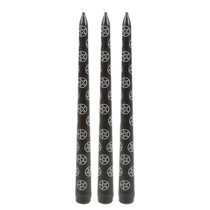 Set of 3 Black Magic Pentagram Taper Candles