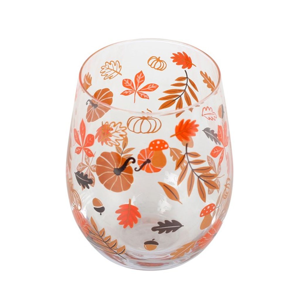 Autumn Leaves and Pumpkins Stemless Glass