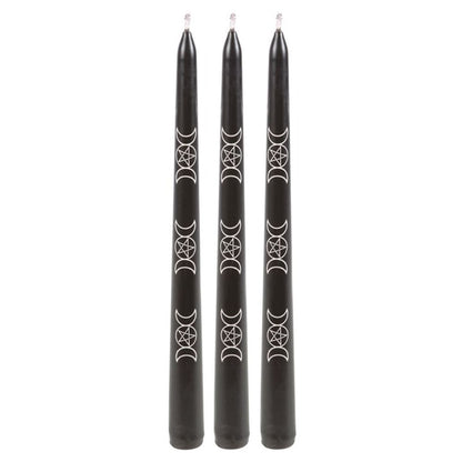 Set of 3 Black Magic Triple Moon Taper Candles