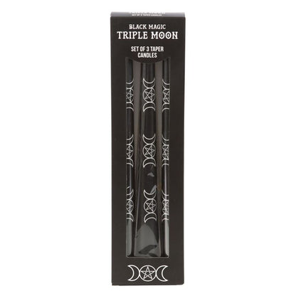 Set of 3 Black Magic Triple Moon Taper Candles